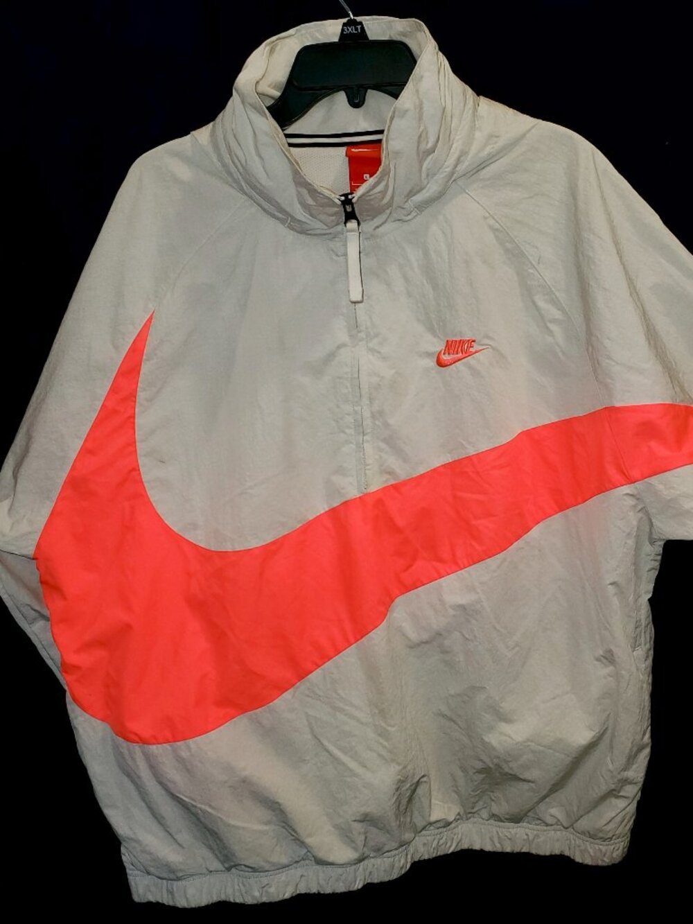 Nike Windbreaker Jacket Large Pullover Cream Neon Coral Big Swoosh 1/2 Zip Retro